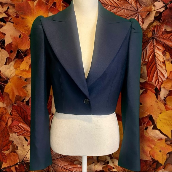 NWOT Michael Kors Collection ‘Spencer’ Cropped Blazer in Navy Blue “Midnight” 6 - Picture 2 of 16